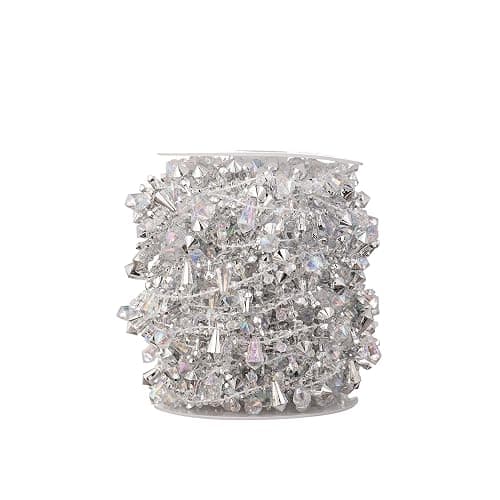 YoungJewl 33 Feet Crystal Garland Christmas Clear Iridescent Crystal Bead Rolls and Silver Bead Garland Twist Bead String for Christmas Tree Wedding Party Decoration thumbnail 4