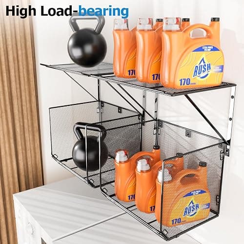 2 Pack Laundry Room Shelves Organization And Storage,Wall Mounted Clothes Drying Rack With Wire Mesh Basket Over Washer And Dryer,Large Capacity Floating Wall Shelf For Bathroom,Kitchen,Storeroom thumbnail 3