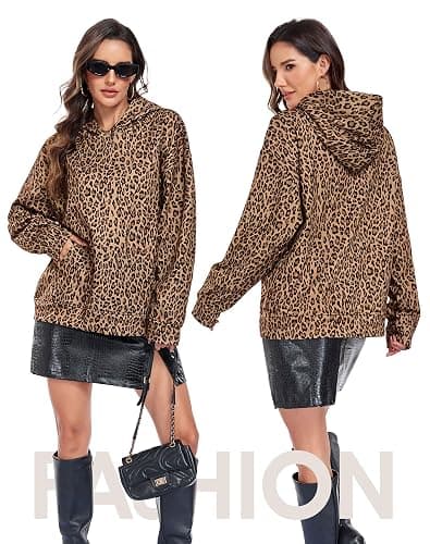JTANIB Leopard Print Hoodie for Women Oversized Cheetah Print Hoodie 2000s Y2K Fleece Sweatshirt Pullover Long Sleeve Pocket thumbnail 3