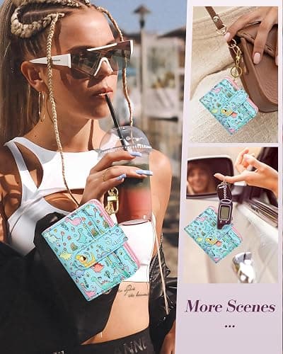 Bistup Wallet for Women Cute Small Card Wallet Genuine Leather Rfid with Keychain for Ladies Teen Girls Female Girly Aesthetic Little Animal Unique Kawaii Pretty Modern Bifold Credit Card Holder thumbnail 6