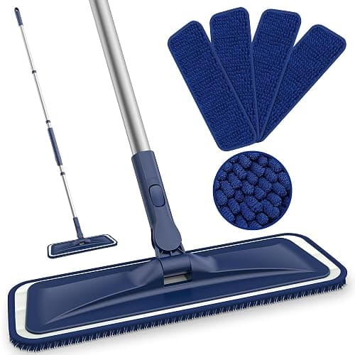 BPAWA Microfiber Mops for Floor Cleaning: Flat Mop for Wood Laminate Tile | 4 Washable Chenille Pads fit for Swiffer PowerMop, 59" Adjustable Handle, Dry Wet Mopping Home Hardwood Vinyl Multi-surfaces - Image 1