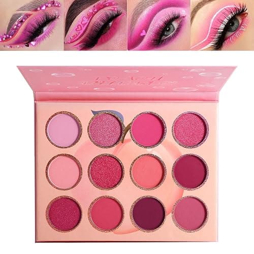 Pink Eyeshadow Palette,12 Colors Peach Matte & Shimmer Highly Pigmented Pink Mini Makeup Eyeshadow Pallet, Warm Natural Blendable Long Lasting Waterproof Small Pallets Eyeshadow for Women and Girls thumbnail 7