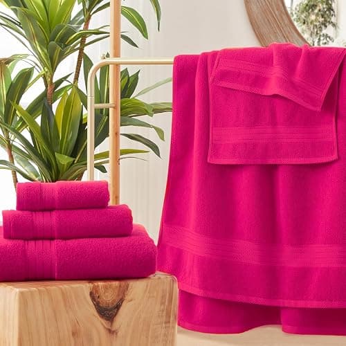 COZYART Hot Pink Bath Towel Set, Turkish Cotton Hotel Large Towel Bulk for Bathroom, Thick Bathroom Sets of 6 with 2 Bath Towels, 2 Hand Towels, 2 Washcloths, 650 GSM thumbnail 6