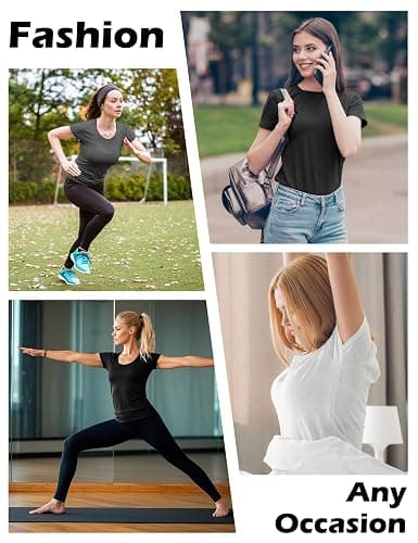 Kinglaman 5 Pack Women's Short Sleeve Basic T Shirts Tees, Slim Fit Crew Neck Tshirt Summer Tops for Casual Workout Trendy thumbnail 7