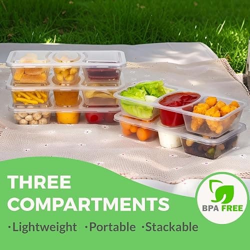 MACTANO 8 OZ Reusable Snack Containers with Lids, New 3 Compartment Condiment Snack Pack Containers 10 Sets thumbnail 3