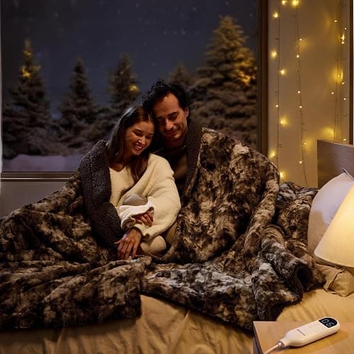 Bedsure Faux Fur Tie-Dye Heated Blanket Queen Size with Dual Control, Brown | Preheat Function,6 Heat/6 Timer Settings, 8H Auto Shut-Off, ETL/FCC, Soft Faux Fur Sherpa, Machine Washable, 84x90in thumbnail 2