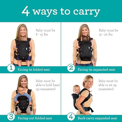 Infantino Flip Advanced 4-in-1 Baby Carrier - Ergonomic, Convertible, Face-in and Face-Out Front and Back Baby Carrier for Newborn to Toddler 8-32 lbs, Black - Black Denim thumbnail 4