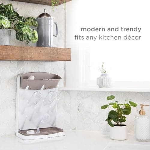 Ubbi Vertical Baby Bottle Drying Rack, Countertop Drying Rack Baby Accessory, Taupe thumbnail 8