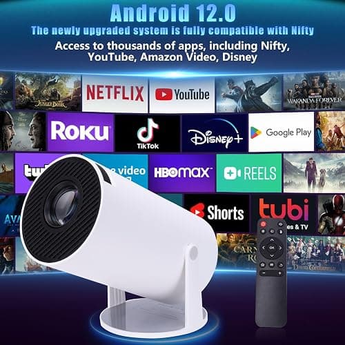 HOSO Projector, with WiFi and Bluetooth, 1080P Mini Portable Outdoor Movie Projector, Auto Keystone, 300 ANSI, 260 Degree Rotation, Android 12 Compatible with Video Games, HDMI, USB, Smartphone thumbnail 2