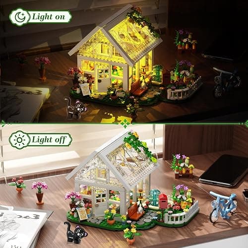 BUILDIFY Flower House Building Set with LED Light, Creative Greenhouse Building Toy Kits, Garden House City Street View Playset, Christmas Birthday Gift for Adults Teens Girls Age 8-12, 632 Pcs thumbnail 4