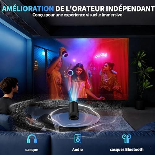 [Apps intégrées & 2026 Upgraded] Mini Vidéoprojecteur Supporte 4K 1080P avec 5G WiFi 6 Et BT 5.4 Le Projecteur Soutien Rotation 180° Portable Projecteur Video Applicable Laptop/HDMI/TV Stick,Negro thumbnail 8