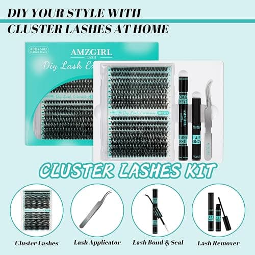 Lash Extension Kit 320Pcs,DIY Individual Lashes Clusters Kit,Lash Bond And Seal,Lash Remover For Eyelashes Extensions,Lash Applicator Tool For False Eyelash Cluster Kit At Home(40D50D,D-Mix9-16mmKit) thumbnail 2
