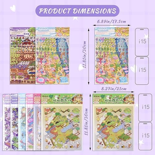 Aifong 8 Pcs Big Size DIY 3D Sticker Scene 8.3 x 11.8 Inch Sticker Therapy Cute Cartoon Stickers Scene Make Your Own Scenes Miniature Room for Relief Stress thumbnail 3