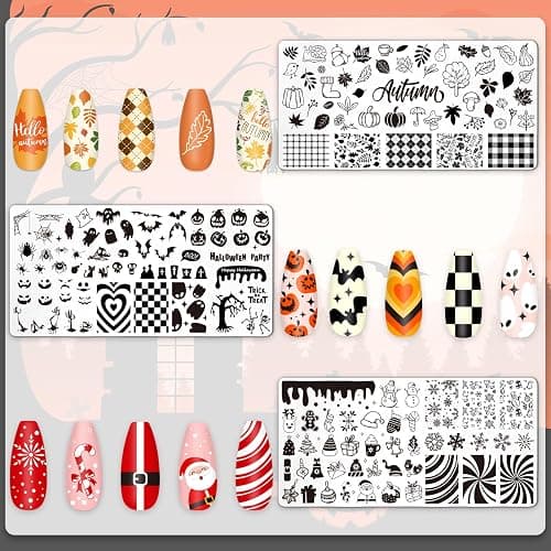 Whaline 6 Pcs All Holiday Nail Art Plates | Christmas Valentines Fall Winter St. Patrick’s Day Patriotic Theme, Stamp Template, DIY Print Manicure Salon Design thumbnail 4