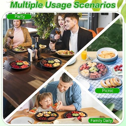 mwellewm 10 Pcs Round Plastic Appetizer Tray with Lid Divided Serving Tray, Disposable Food Storage Containers, Plastic Tray Storage, Kids Snack, Fruit Platter Vegetable Trays for Party and Buffet thumbnail 8