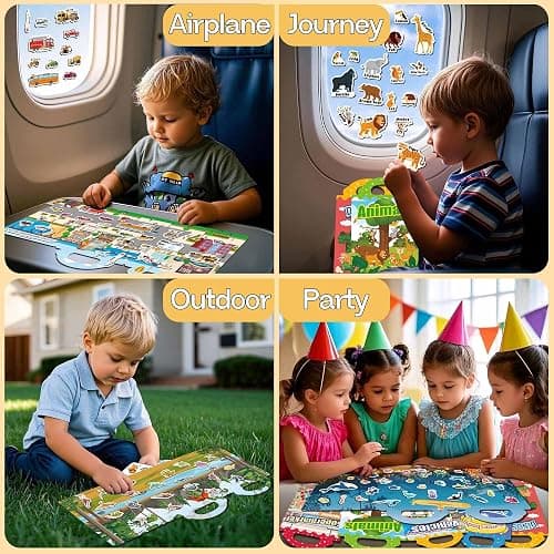 iGetooy 6 Sets Reusable Sticker Book for Toddlers 1-3, Jelly Sticker Books for Toddlers 2-4 Years, Toddler Travel Toys for Kids 2 3 4 Year Old Girls Boys thumbnail 4