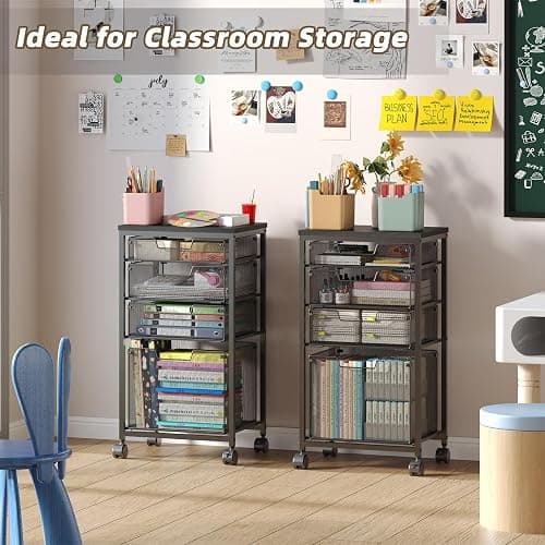 Sbanmao Rolling Storage Cart with Drawers, Utility Cart with Wooden Tabletop and Lockable Wheels Multifunctional Storage Organizer Craft Cart for Classroom, Bedroom, Bathroom, Office, Black thumbnail 9