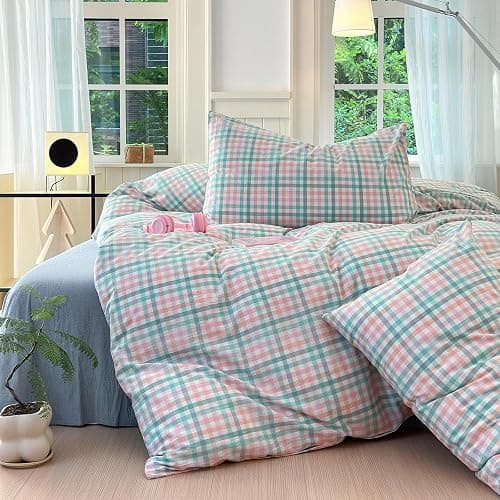LifeTB Queen Comforter Set Multi-Colored Gingham Comforter Modern Style Checkered Pattern Comforter Set Colorful Grid Plaid Bedding Comforter Fluffy Soft Lightweight Grid Bedding Set Breathable thumbnail 2