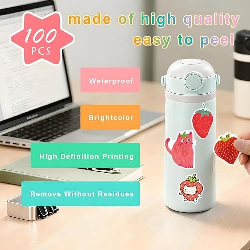 Strawberry Stickers for Kids, 100PCS Cute Cartoon Vinyl Waterproof Stickers for Laptop Waterbottle Phone Girls Bedroom Birthday Strawberry Party Favors thumbnail 5