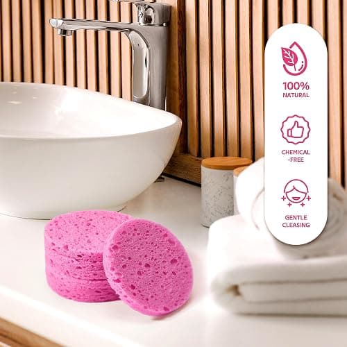 GAINWELL 50-Count Compressed Facial Sponges for Daily Facial Cleansing and Exfoliating, 100％ Natural Cosmetic Spa Sponges for Makeup Remover, Reusable, Pink thumbnail 7