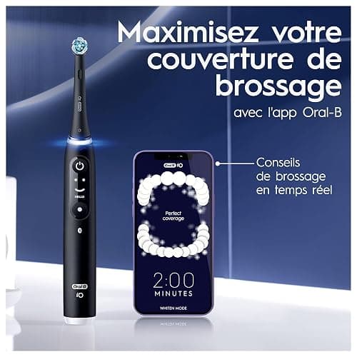 Oral-B Brosse A Dents Electrique iO 6 Noire, 5 Modes De Brossage Dont Blancheur Et Soin Des Gencives, Capteur De Pression, Ecran Interactif, 3 Brossettes De Rechange Oral B, Etui De Voyage, Carton thumbnail 7