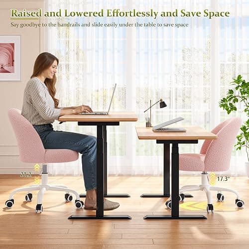 DurayLoly Vanity Chair with Back, Cute Desk Chair with Wheels, Armless Office Chair Height Adjustable, Soft Lumbar Support for Small Space, Bedroom, Gentle Pink thumbnail 5
