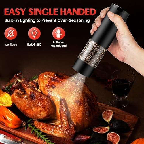 Electric Salt and Pepper Grinder Set Automatic Battery Pepper Mill Shakers Adjustable Coarseness Upgraded Larger Capacity with Led Home and Kitchen Appliances Christmas Gifts for Women thumbnail 4