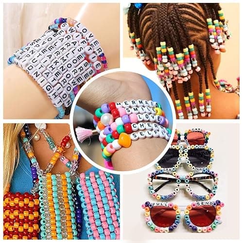 MAISKIEN 2280 Pony Beads Set, 1080 Letter Beads, 48 Colors Hair Beads, 1200 pcs Pony Bead for Bracelet Making, Colour Bead, DIY Craft Beads Kit Used to Make Festival Accessories, Shoelaces, Keys thumbnail 6