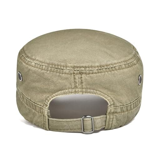 VOBOOM Men Washed Cotton Cadet Army Cap Vintage Flat Hat | Vintage Flat Top Design, Light Denim Cotton, Casual Military Style Hat thumbnail 5