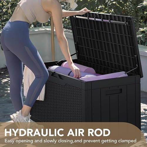Devoko 100 Gallon Waterproof Large Resin Deck Box Indoor Outdoor Lockable Storage Container for Patio Furniture Cushions Garden Tools (100 Gallon, Black) thumbnail 3
