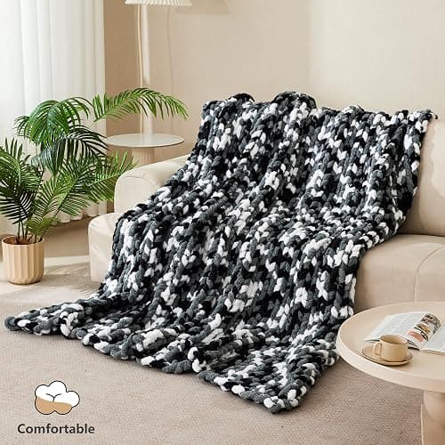 Cozyful Chunky Yarn for Hand Knitting - #10 Chunky Chenille Blanket Yarn, Jumbo Big Thick Chunky Yarns for Crocheting, Tie Dye Bulky Knit Yarns, 8 Skein (25 yds 8 oz Each Skein), Black & Grey & White thumbnail 7
