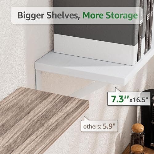 COCOYA Wall Shelves 7.3" Deep Set of 2, Solid Paulownia Wood Wider Longer Sturdy Easy to Install Wall Mounted Bookshelves Storage Shelves Bathroom Storage Office Laundry Room Bedroom Organizer White thumbnail 3
