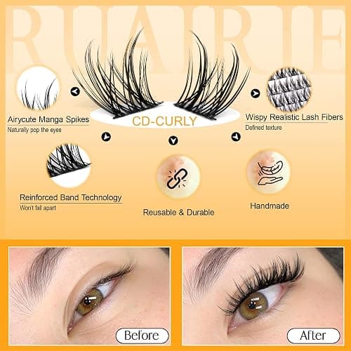 Manga Lash Clusters Wispy Eyelash Clusters Natural 180pcs Individual Lashes Spiky Lashes Clusters C Curly Cluster Eyelash Extensions 11-13mm DIY at Home Eyelashes Clusters by Ruairie thumbnail 5