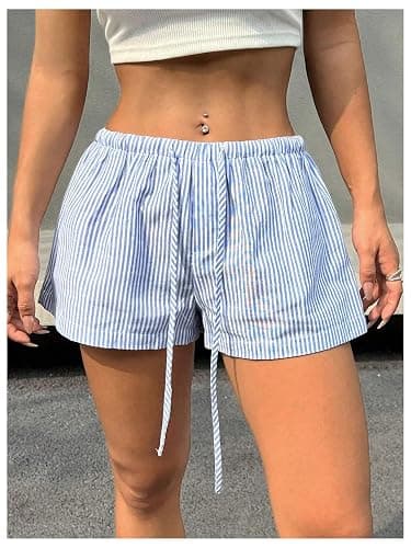 SHENHE Women's Striped Drawstring Casual Loose Fit Elastic Waist Lounge Beach Vacation Daily Shorts thumbnail 3