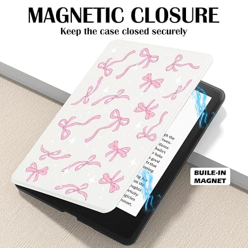 Cozynestcy Cute Girls Kawaii Bow Case for 7" Kindle Paperwhite(12Th Gen,2024)&Kindle Colorsoft Pink Bowknot Cover with Hand Strap Soft Pu Leather Case Compatible with Kindle Basic Auto Sleep&Wake thumbnail 8