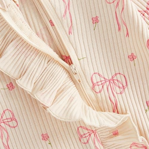 Socutebabe Newborn Baby Girl Coming Home Outfit Ruffle Romper Onesie Cute Ribbed Knit Jumpsuit Winter Clothes and Headband thumbnail 5