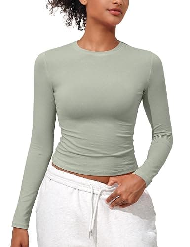 PrettyGuide Womens Cotton Long Sleeve Shirts Tight Fit Basic Y2K Crop Tops | Crew Neck Basic Tee, Fitted Going Out Tops, Compression Underscrubs Shirt, Layering Undershirt, Fall Outfits, Work Daily Wear thumbnail 8