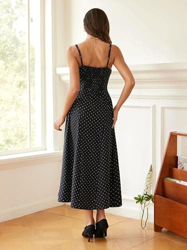 CIDER Womens Polka Dots Summer Casual Dresses Square Neck Sleeveless Midi A Line Elegant Dress thumbnail 7