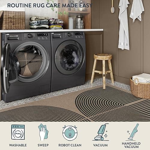 Lahome Modern Rainbow Easy Jute Rug, 3x5 Washable Rugs for Entryway Farmhouse Black Patio Carpet, Non Slip Indoor Door Mat Contemporary Outdoor Porch Carpet for Laundry Guestroom Room Decor thumbnail 5