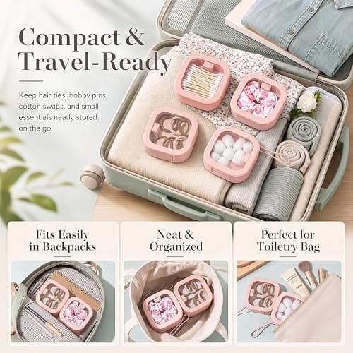 Kathfly 4 Pcs Hair Tie Organizer, Portable Hair Accessories Organizer Travel Case, Stackable Hairs Tie Holder & Bobby Pin Holder for Jewelry, Cotton Swabs, Clips and Accessories(Pink) thumbnail 3
