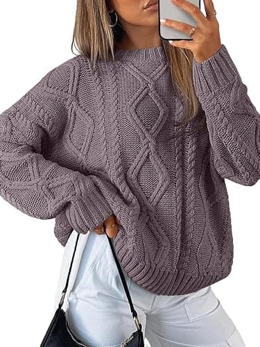 Trendy Queen Women's Oversized Cable Knit Crewneck Sweaters - Image 1