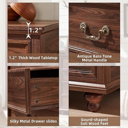 Joaxswe Farmhouse 5 Drawer Dresser for Bedroom, 45" Tall Rustic Chests of Drawers w/ 4 Solid Wood Feet, Mid Century Modern Wooden Closet Storage Dressers Organizer for Living Room, Hallway, Brown thumbnail 7