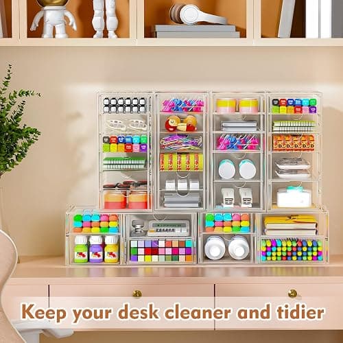 Acrylic Makeup Organizer with 13 Drawers, Bathroom Counter Organizer, Acrylic Organizers, Desk Organizer, Office Supplies, Storage Drawers for Cosmetic, Pencil, Coffee, etc 3 Pack thumbnail 6
