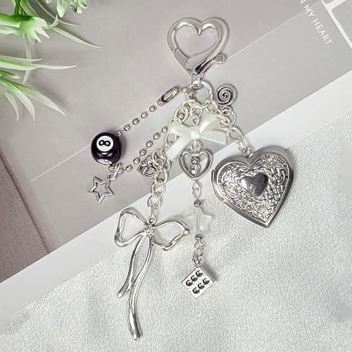 YTYAB Cute Heart Locket Keychain,Y2k Bag Charms,Kawaii Photo Key Chain,Bow 8 Ball Star Dice Aesthetic Accessories for Women thumbnail 7