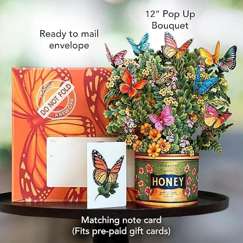 Freshcut Paper Pop Up Cards, Butterflies & Buttercups, 12 Inch Life Sized Forever Flower Bouquet 3D Popup Greeting Card, Birthday Cards, Thank You Card, Blank Notecard & Envelope - Buttercups & Butterflies thumbnail 4