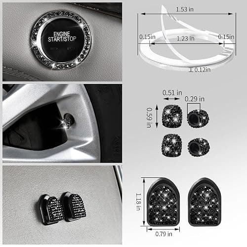 CAR PASS 30 PCS Bling Diamond Car Accessories Set for Women, Bling Steering Wheel Covers 15 Inch, Shining Rhinestone License Plate Frame, Sparkly Phone Holder, Cute Interior Set Decorations, Black thumbnail 5