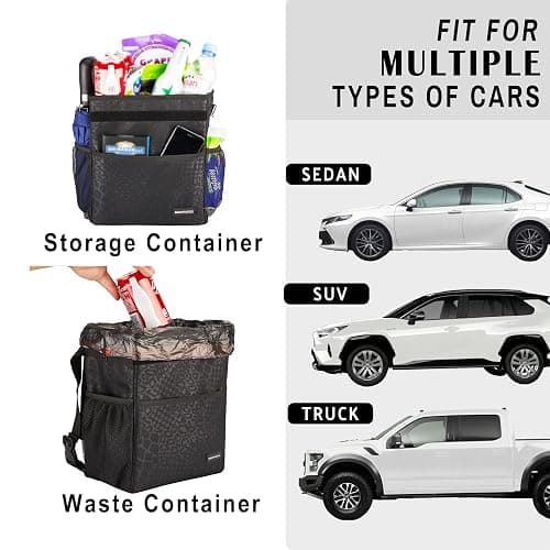 SIBOFUEGO Cute Car Trash Can with Lid – Multipurpose Collapsible Trash Bin for Car, Leak-Proof Organizer, Waterproof Garbage Can with Storage Pockets & Adjustable Straps, 2 Gallons (Black Leopard) thumbnail 4