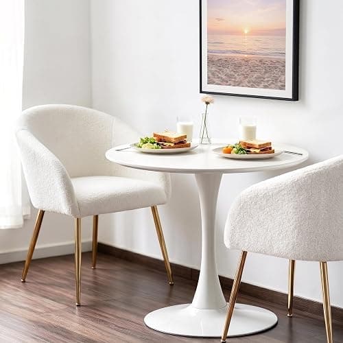 gusohey Modern Vanity Chair, Living Room Chair with Metal Legs,Teddy Fabric Dining Chair, Comfy Accent Chair for Makeup Room, Waiting Room, Dressing Room, Bedroom, Dining Room, Home Office (1, White) thumbnail 4