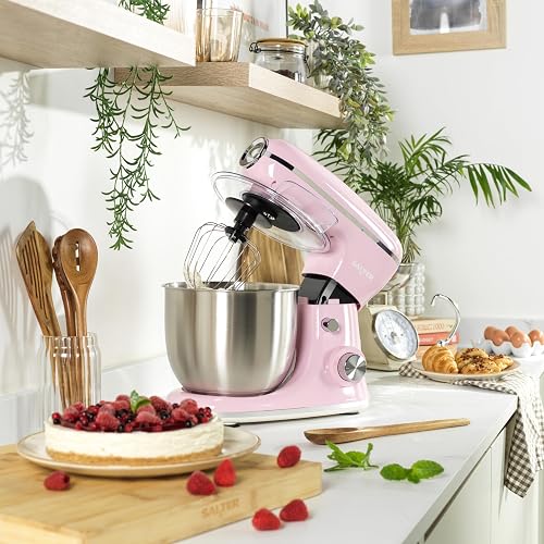 Salter Retro Pink Stand Mixer & Scale Set – 5L Electric Mixer with 8 Speeds & Pulse, Stainless Steel Removable Bowl, Includes Dough Hook, Wire Whisk, Beater, and 5kg Mechanical Kitchen Scale thumbnail 4