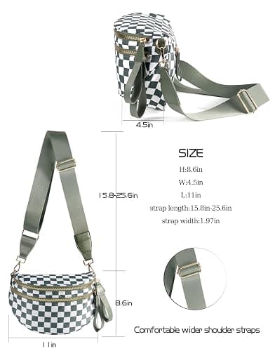 FEIBOON Spacious Checkered Nylon Crossbody Bag Bum Bag Handbags for Women | Checkered crossbody bag purses ,large crossbody bag mom bag diaper bag sling bag ,fanny packs wallet,Lightweight and spacious thumbnail 5